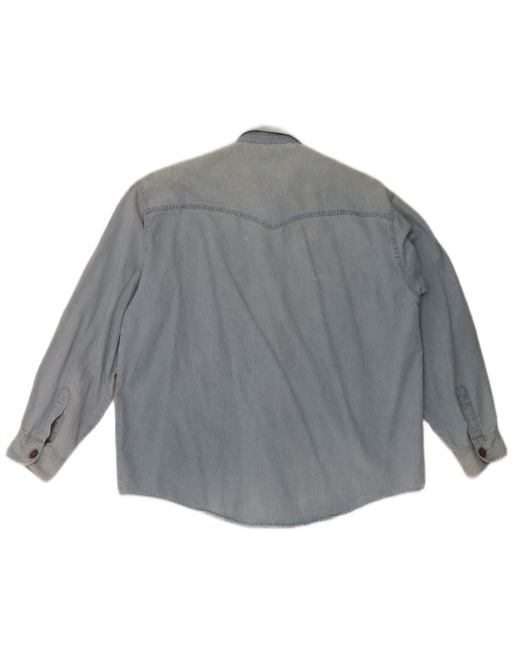 Vintage denimskjorte til mænd, stor blå blomstret bomuld