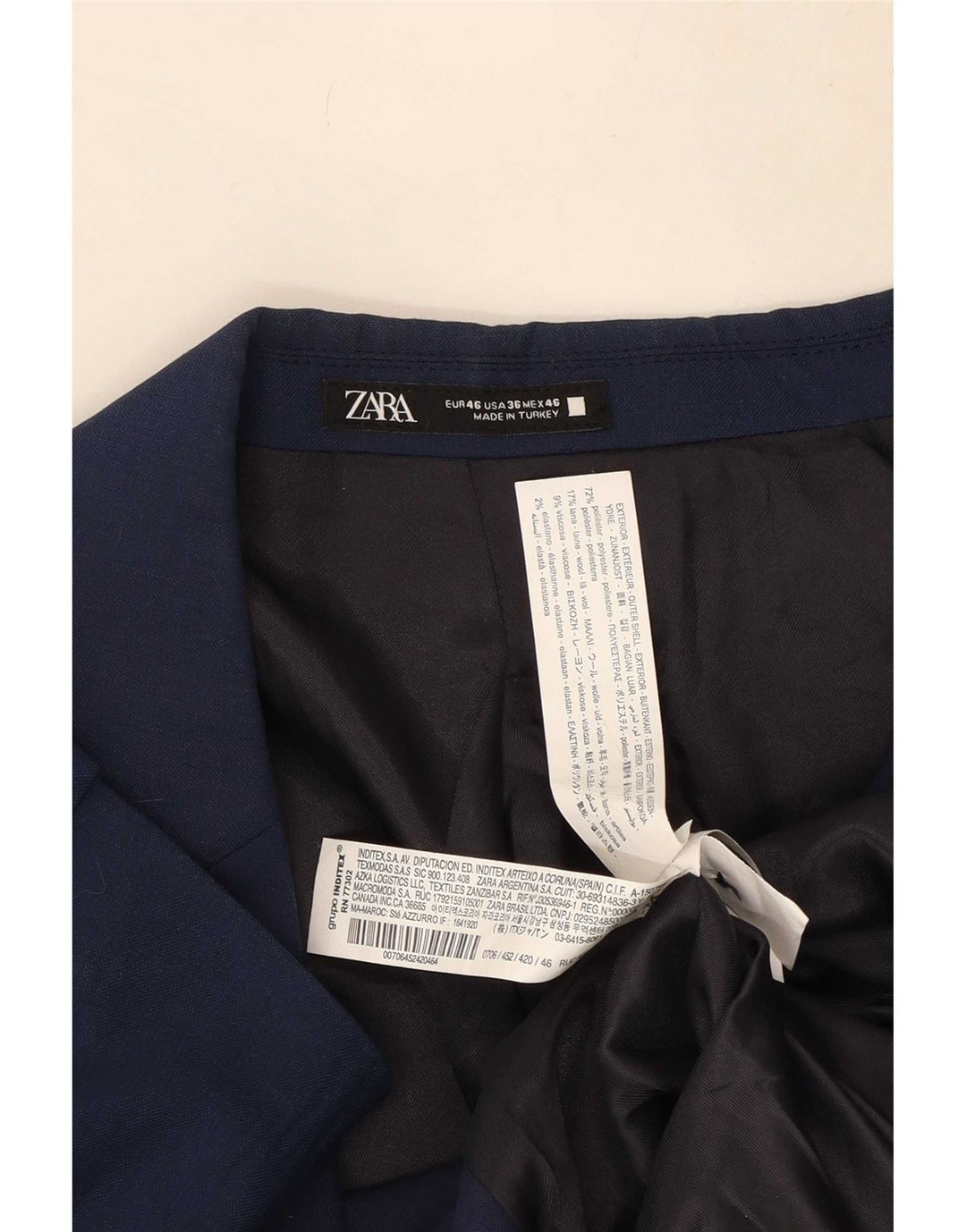 Zara Herre 2-knaps blazerjakke EU 46 Lille marineblå polyester