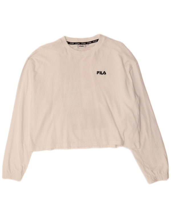 Fila Womens Crop Graphic Top Long Sleeve UK 14 Medium White Cotton