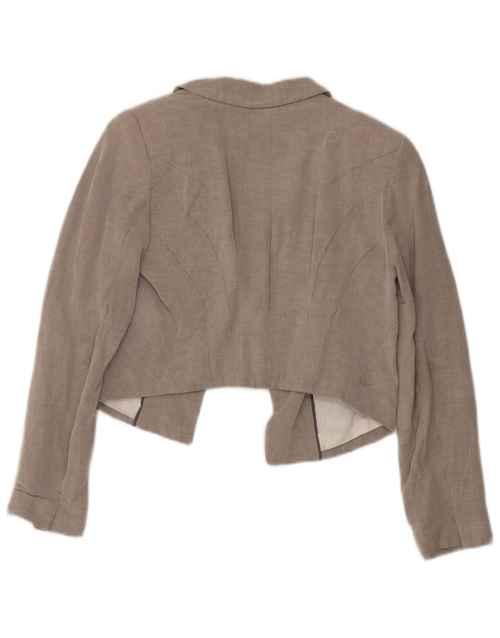 Zara Dame Open Crop Blazer Jacket UK 12 Medium Grey Bomuld