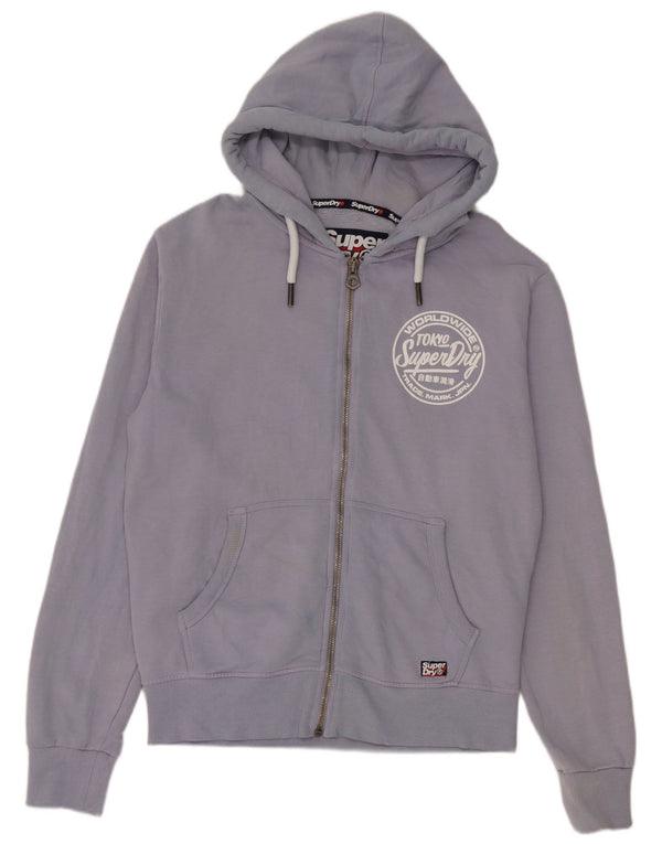 Superdry hættetrøje til kvinder med grafisk lynlås UK 16 Stor blå bomuld