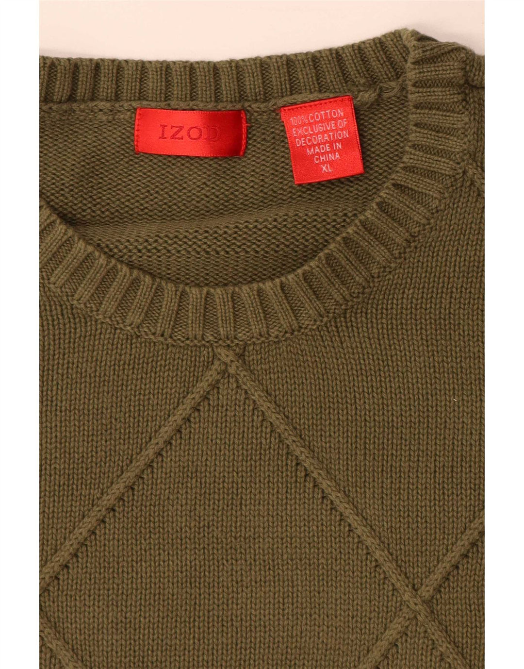 Izod Herre sweater med rund hals XL Khaki Bomuld