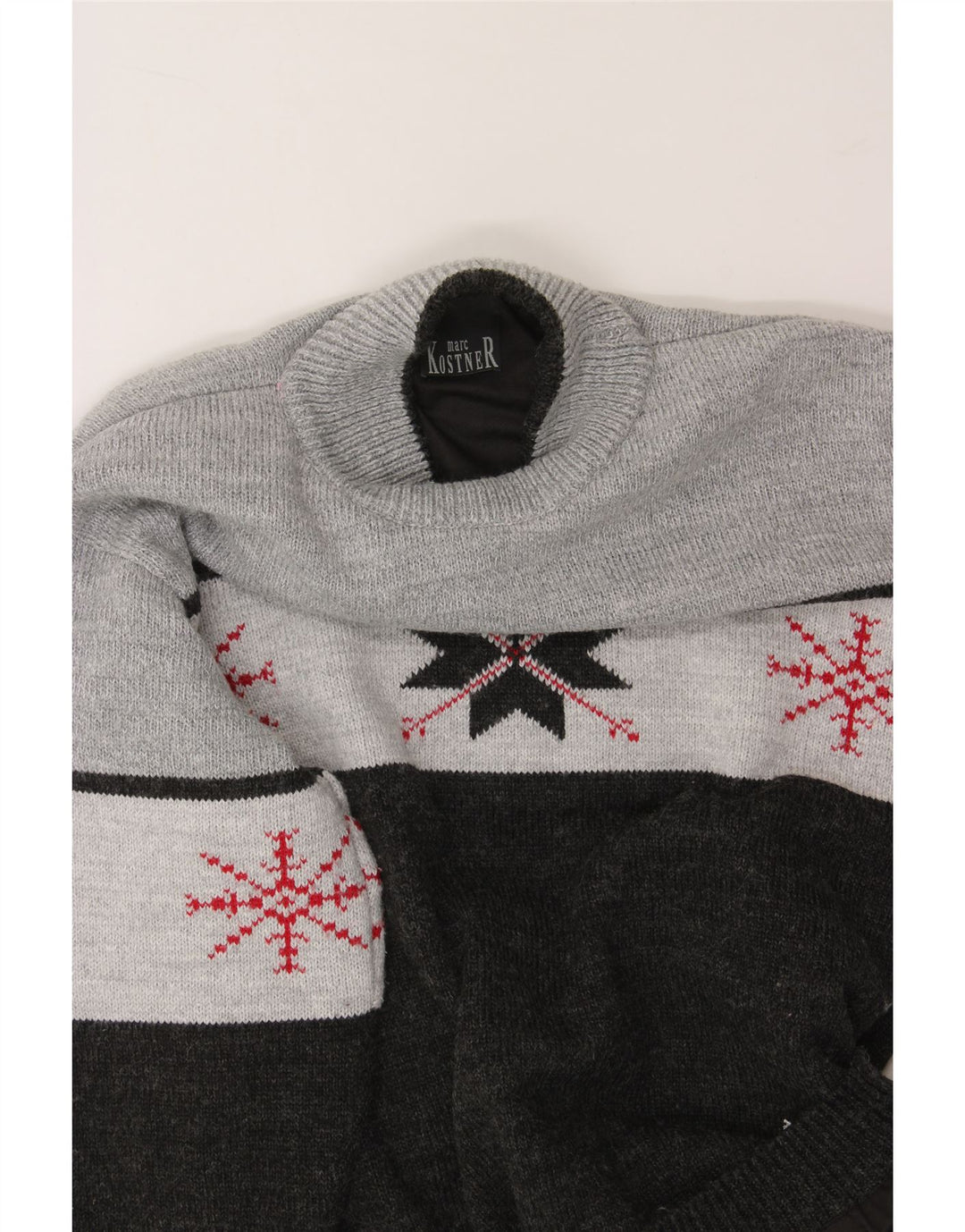 MARC KOSTNER Mens Turtle Neck Jumper Sweater Medium Grey Fair Isle Vintage Marc Kostner and Second-Hand Marc Kostner from Messina Hembry 