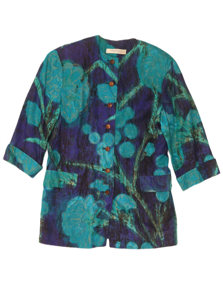 Max Mara Dame 3/4 ærmer 7 knapper blazerjakke UK 14 Medium Blue Floral