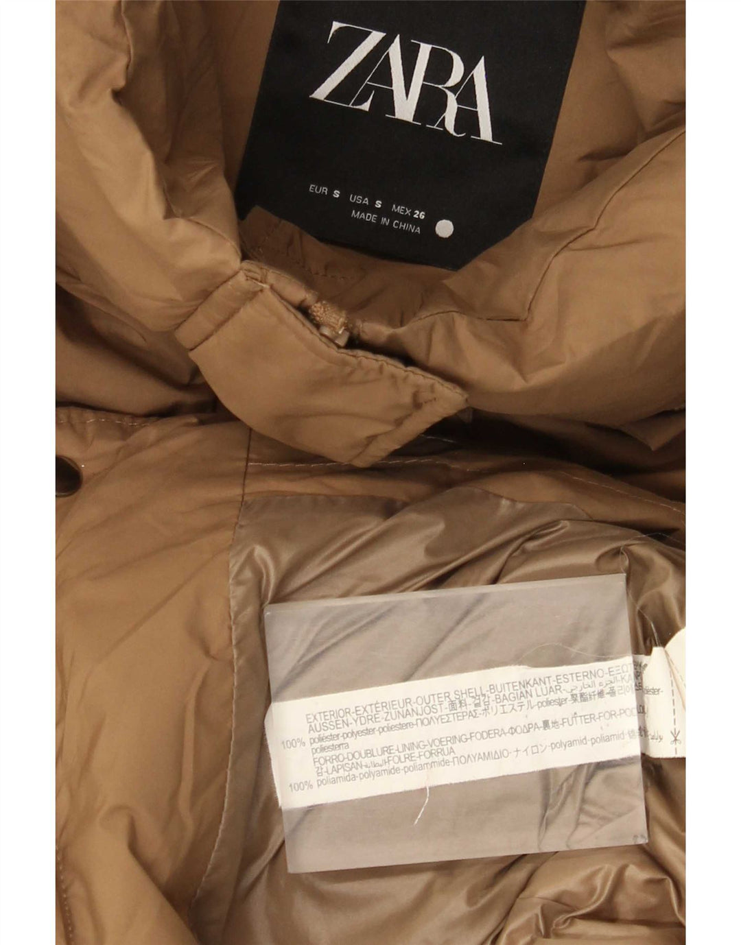 Zara Dame Oversized Polstret Jakke UK 10 Small Beige Polyester