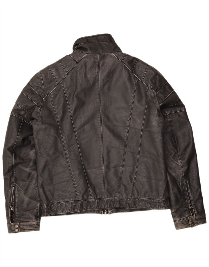 Vintage Herre Biker Læderjakke UK 42 XL Sort Læder