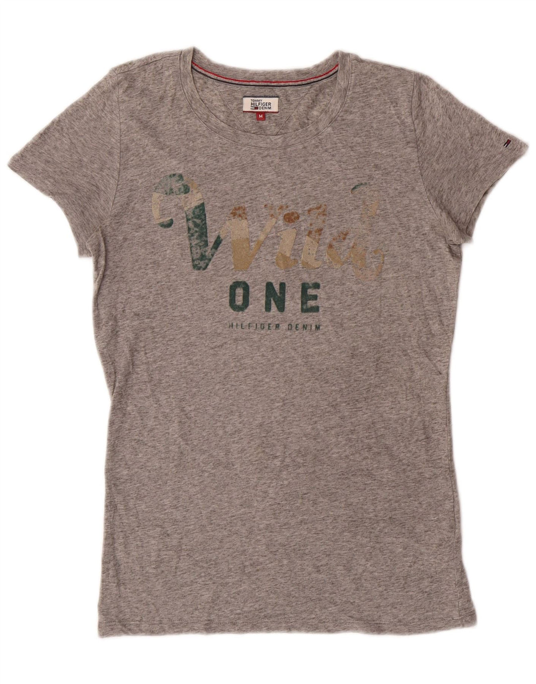 Tommy Hilfiger Dame Grafisk T-Shirt Top UK 12 Medium Grå Polyester