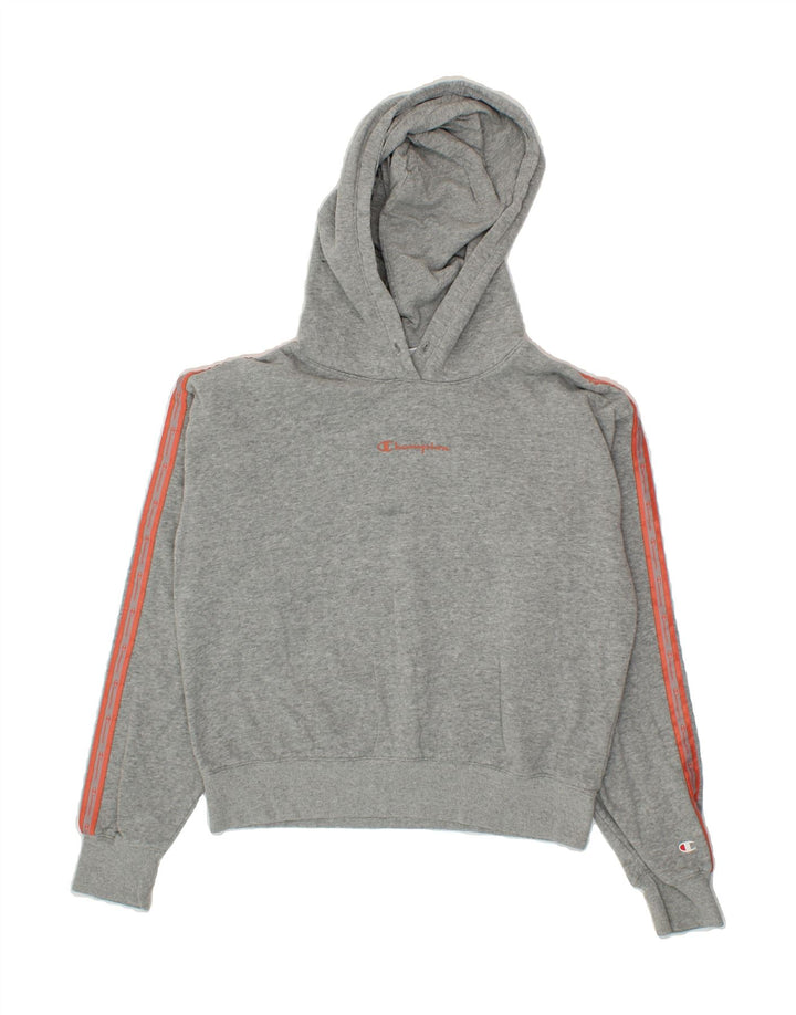 CHAMPION Womens Crop Hoodie Jumper UK 14 Medium Grey Vintage Champion and Second-Hand Champion from Messina Hembry 