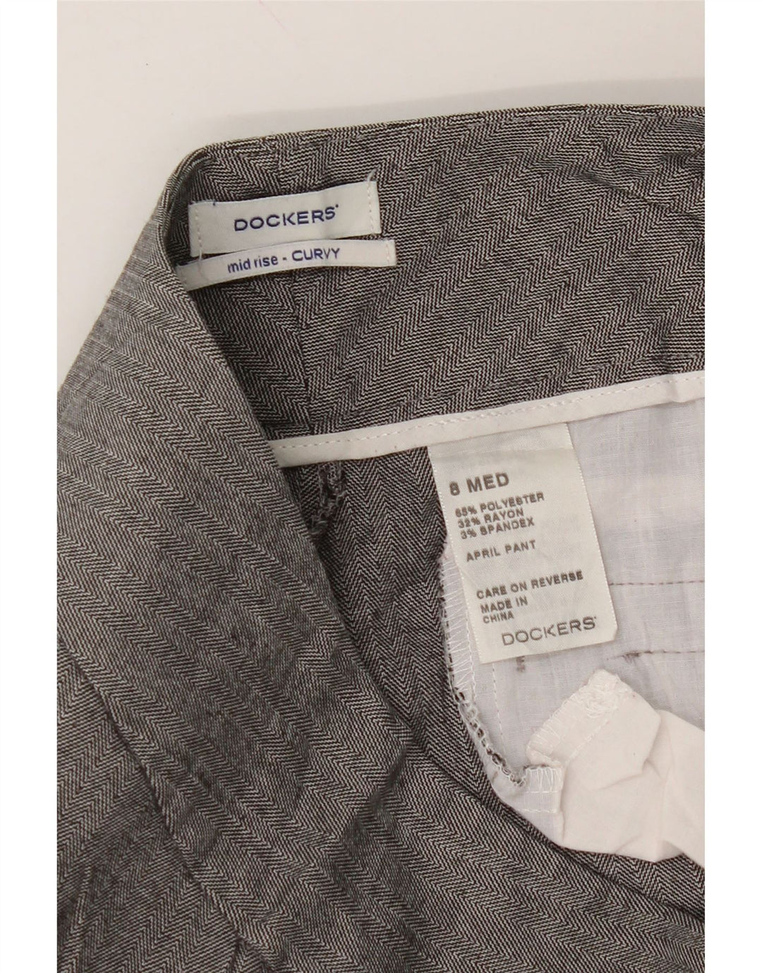 DOCKERS Womens Curvy Mid Rise Casual Trousers US 8 Medium W32 L30 Grey Vintage Dockers and Second-Hand Dockers from Messina Hembry 