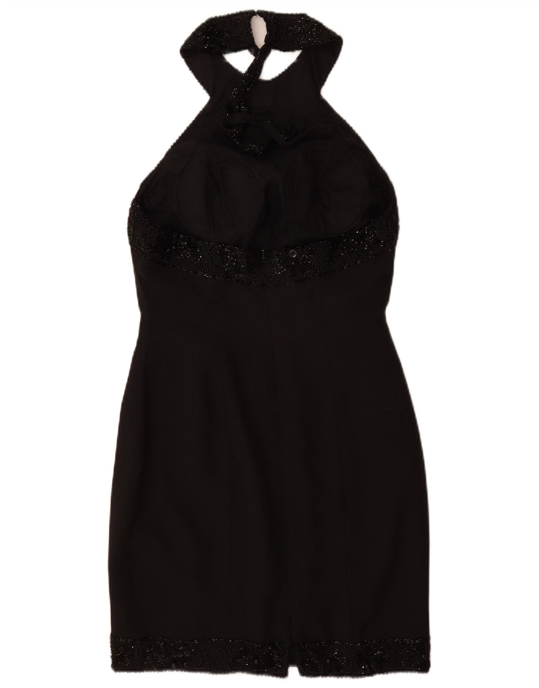 VINTAGE Dame Halter Dress UK 12 Medium Black