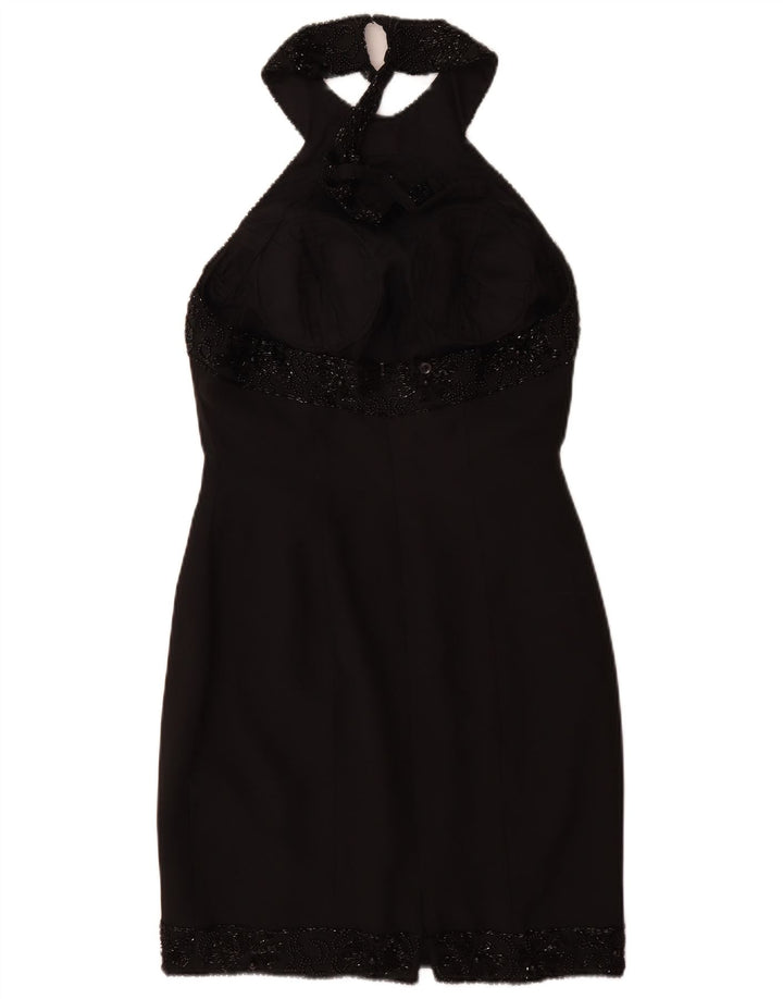 VINTAGE Dame Halter Dress UK 12 Medium Black
