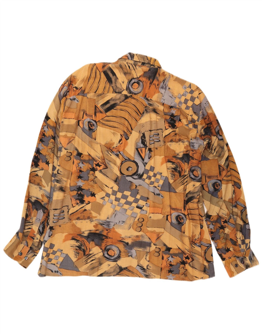 VINTAGE skjorte med abstrakt mønster til mænd, størrelse 41/42 Stor brun viskose