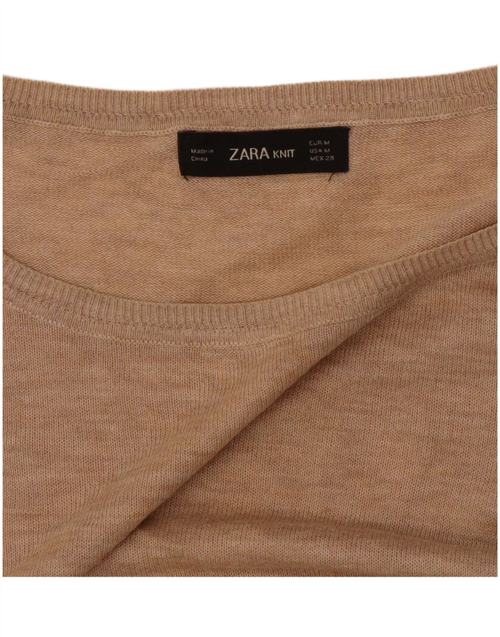 Zara Dame Oversized Boat Neck Jumper Sweater UK 14 Medium Beige