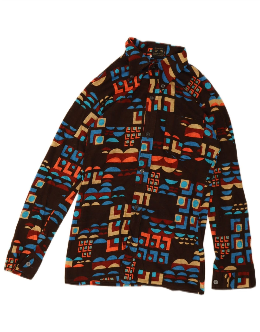 Vintage drengeskjorte 11-12 år brun geometrisk polyakryl