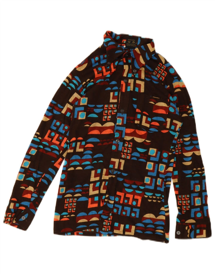 Vintage drengeskjorte 11-12 år brun geometrisk polyakryl