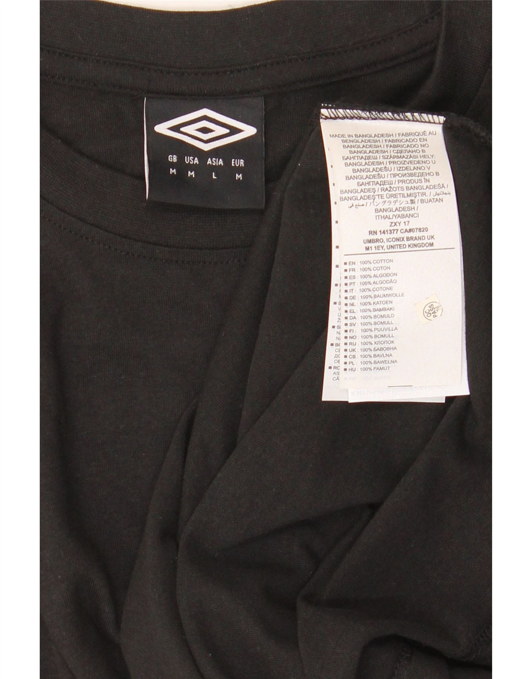 Umbro Herre T-Shirt Top Medium Sort Bomuld
