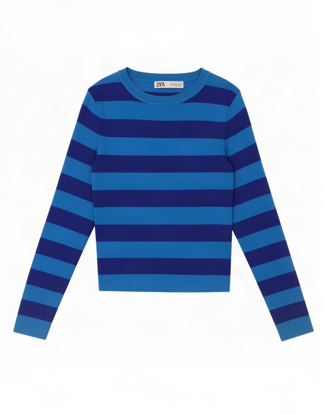 Zara Dame Crop Top Langærmet UK 10 Lille Blå Stribet Viscose