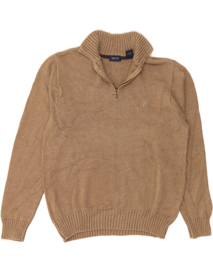 IZOD Womens Zip Neck Jumper Sweater UK 10 Small Beige Cotton Vintage Izod and Second-Hand Izod from Messina Hembry 