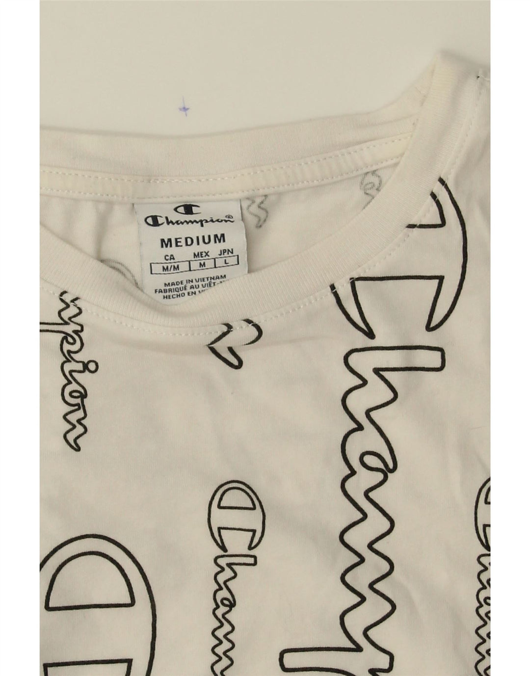 CHAMPION Womens Graphic T-Shirt Top UK 12 Medium White Cotton Vintage Champion and Second-Hand Champion from Messina Hembry 