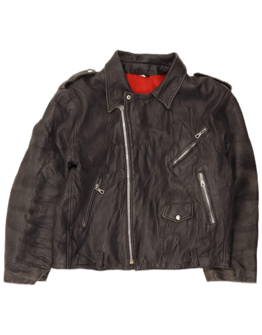 Vintage Herre Læder Biker Jacket IT 52 XL Blå Læder