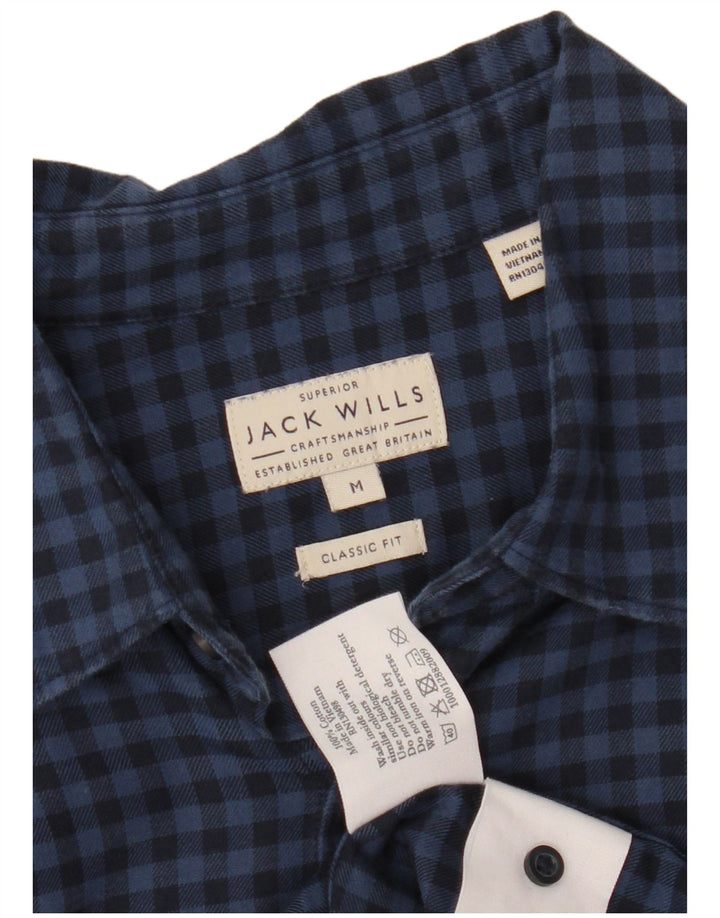 JACK WILLS Herre Classic Fit Flannel Shirt Medium Navy Blue Gingham Cotton