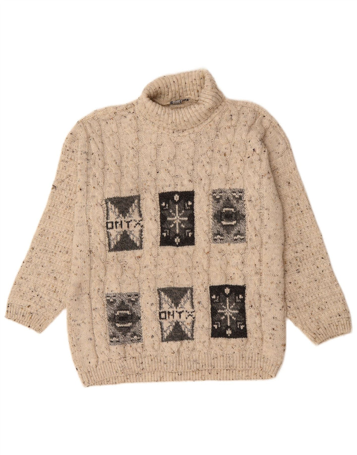 Onyx Dame Roll Neck Jumper Sweater UK 18 XL Beige Flecked Wool