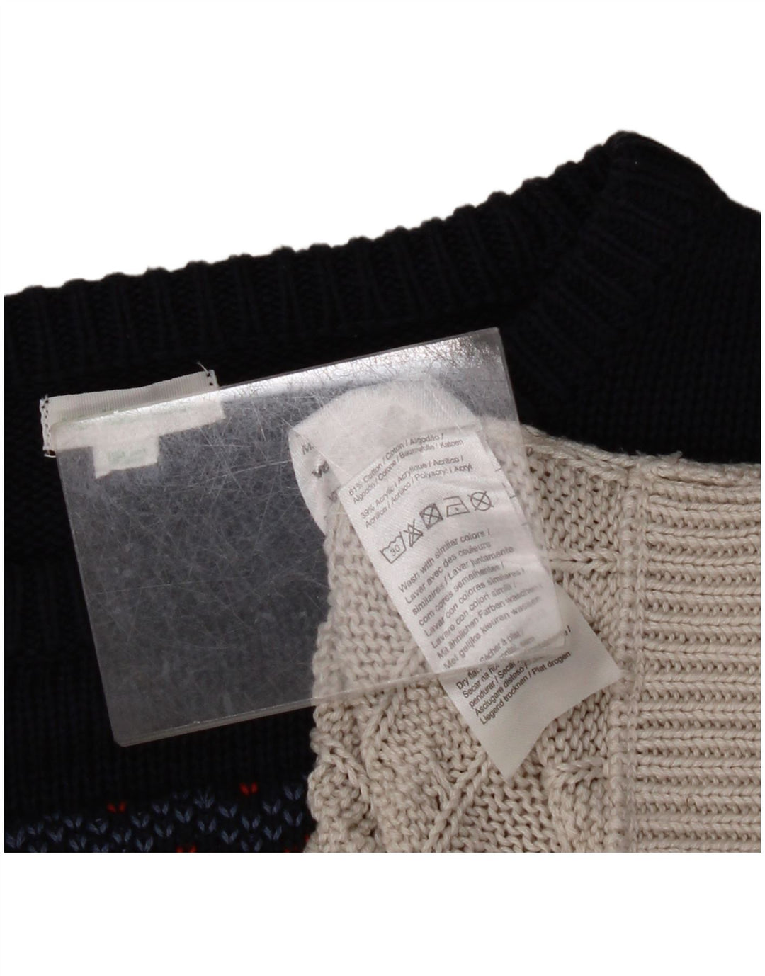 VINTAGE Dame sweater med rund hals DK 14 Medium Grey Fair Isle Cotton