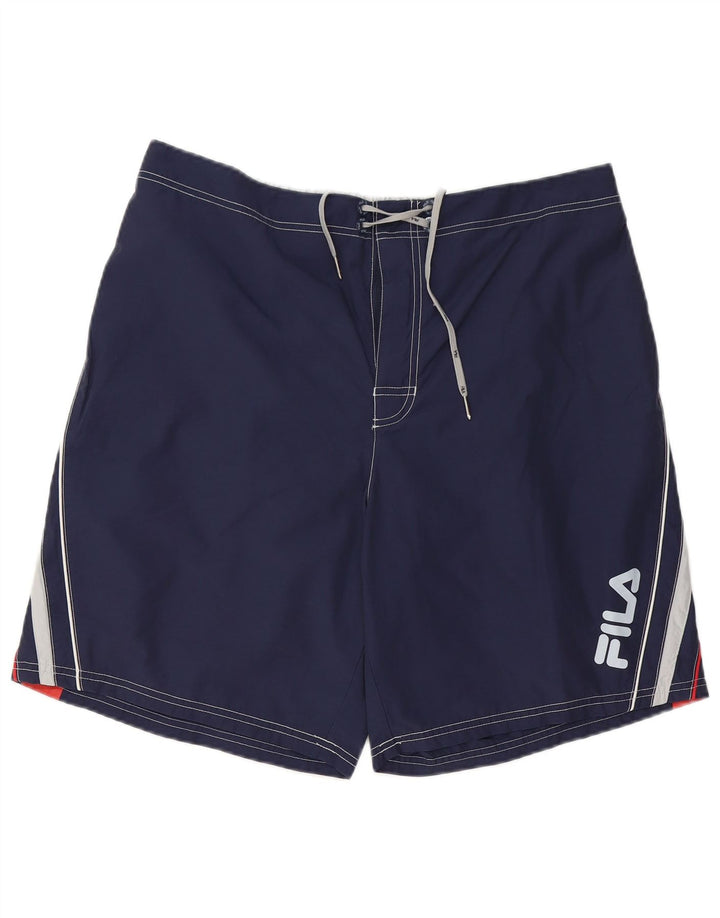 Fila Herre grafiske svømmeshorts 2XL Navy Blue Colourblock Polyester
