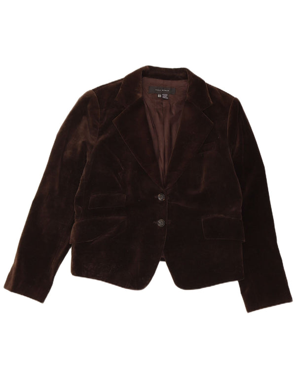Zara Dame 2 Button Velvet Blazer Jacket UK 18 XL Brun Bomuld