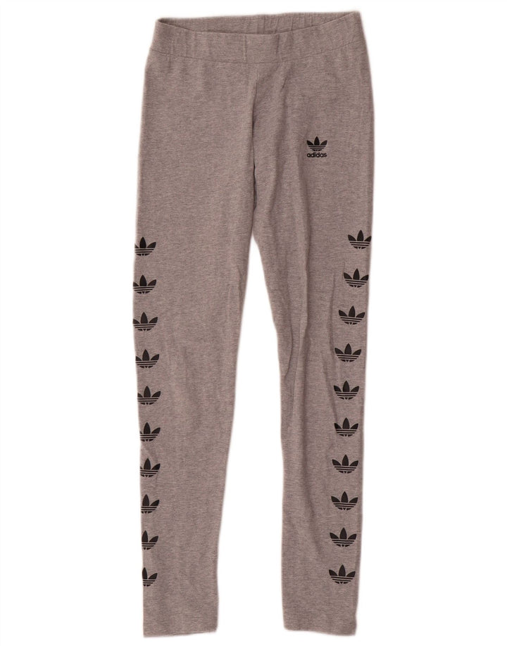 Adidas Dame Grafiske Leggings UK 8 Små Grå Bomuld