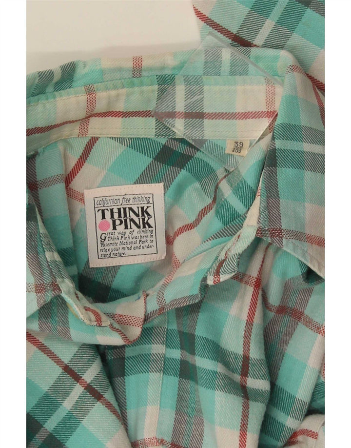 Tænk Pink Herre flannelskjorte str. 39 15 1/2 Medium turkis ternet