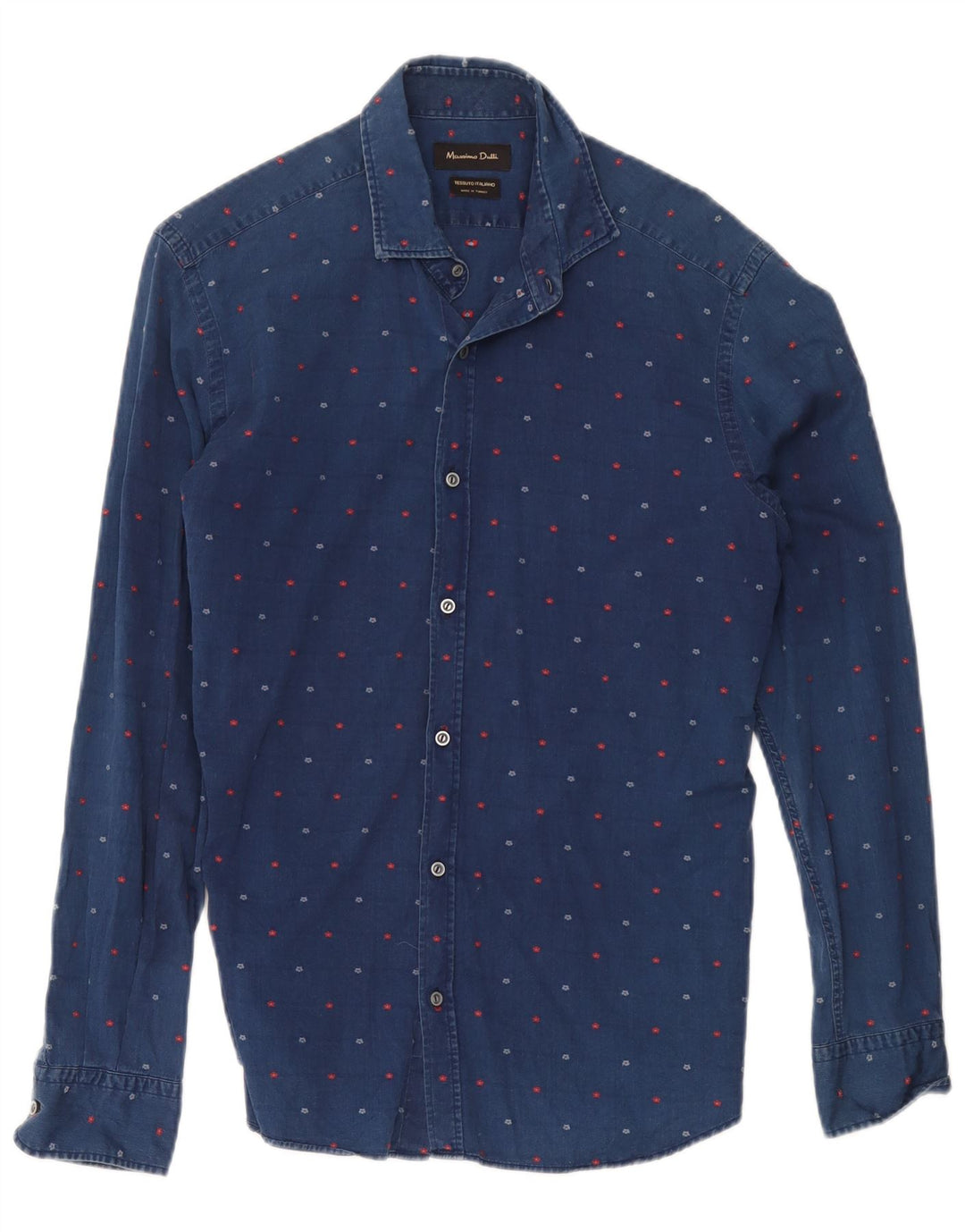 Massimo Dutti Herre Denim Shirt Medium Navy Blue Floral