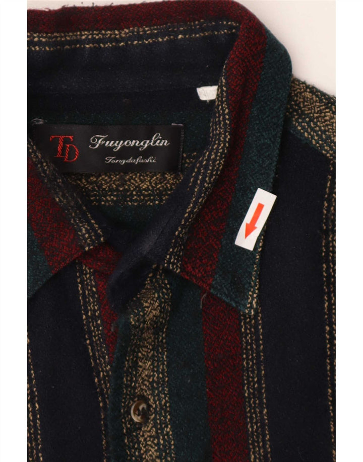 Vintage herre flannel skjorte medium flerfarvet stribet
