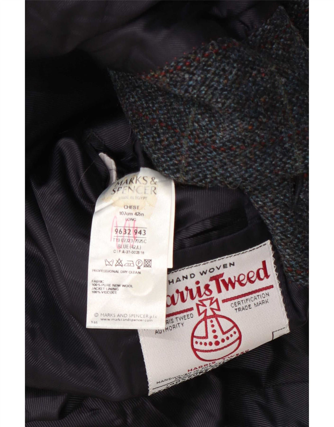 Marks & Spencer Herre Harris Tweed Blazer Jacket UK 42 Large Blue Check