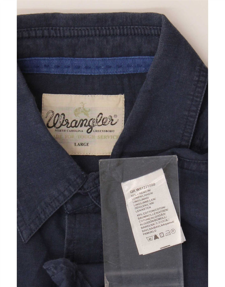 Wrangler kortærmet herreskjorte Stor marineblå linned