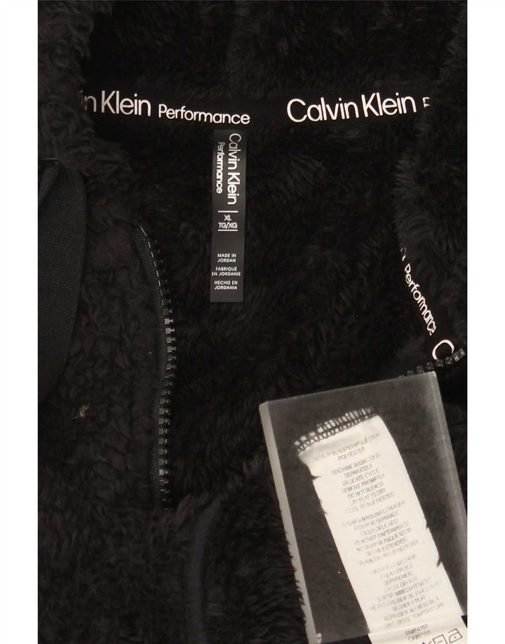Calvin Klein Dame Hætte Oversized Fleecejakke UK 18 XL Sort Polyester