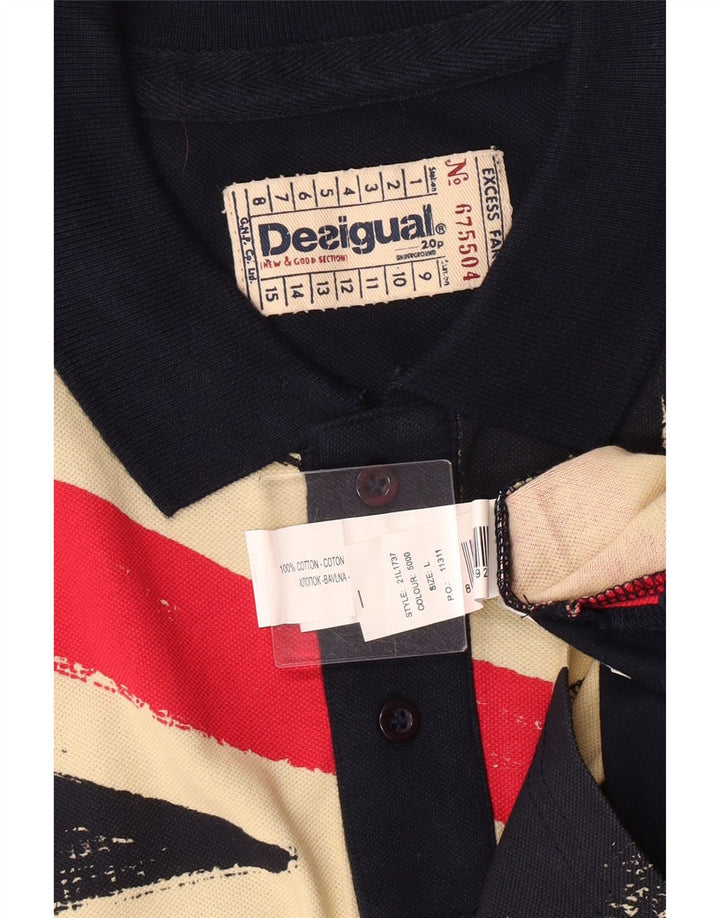 DESIGUAL Grafisk poloshirt til mænd Stor marineblå colourblock bomuld