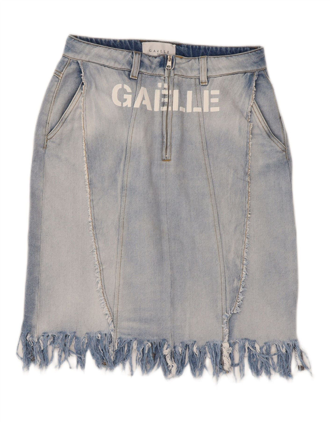 Gaelle Dame grafisk denim nederdel W27 lille blå bomuld