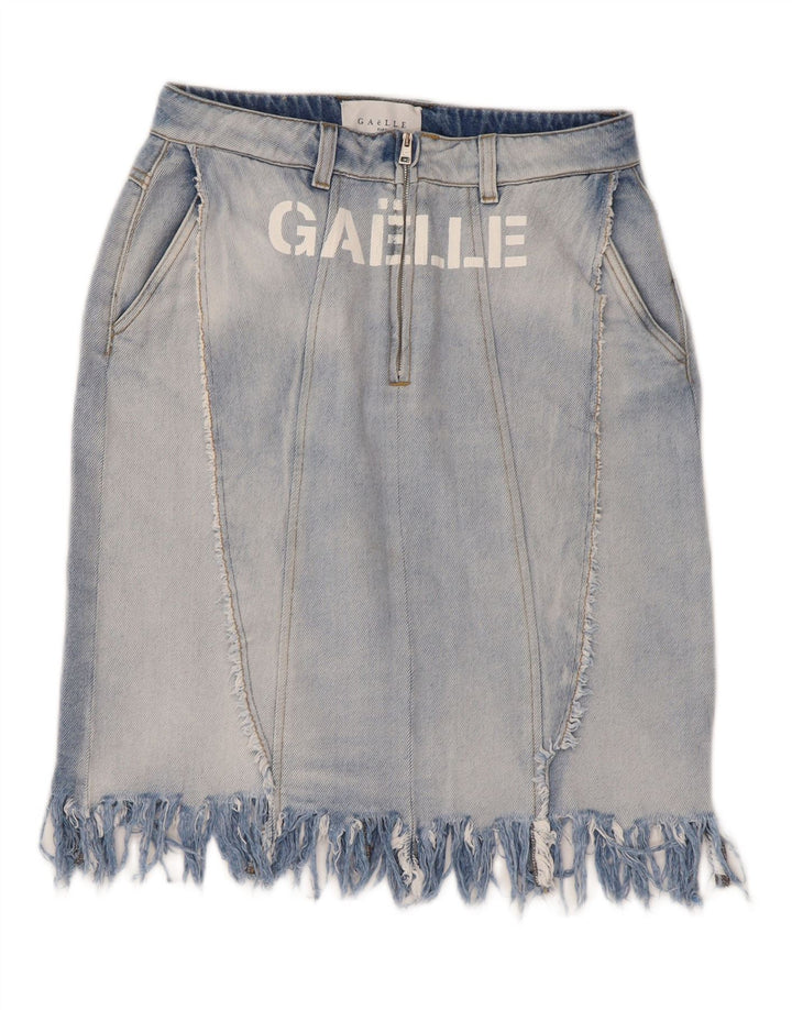 Gaelle Dame grafisk denim nederdel W27 lille blå bomuld