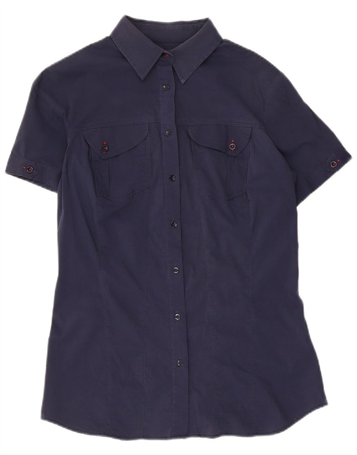 TRUSSARDI JEANS Kortærmet skjorte til kvinder UK 12 Mellem marineblå bomuld