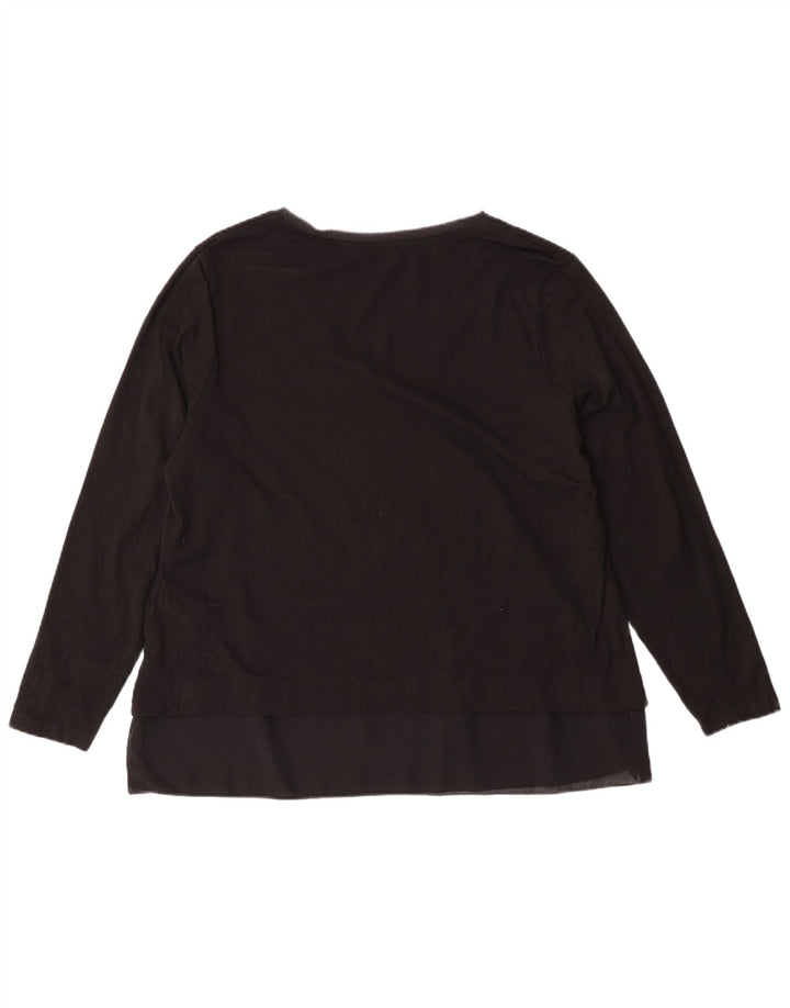 Fiorella Rubino Dame Grafisk Top Langærmet UK 14 Medium Sort Bomuld