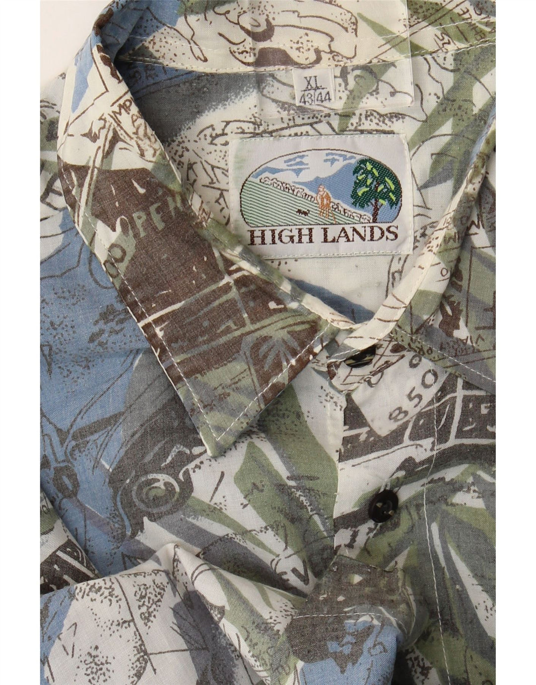 HIGH LANDS Mens Abstract Pattern Short Sleeve Shirt Size 43/44 XL Blue Vintage High Lands and Second-Hand High Lands from Messina Hembry 
