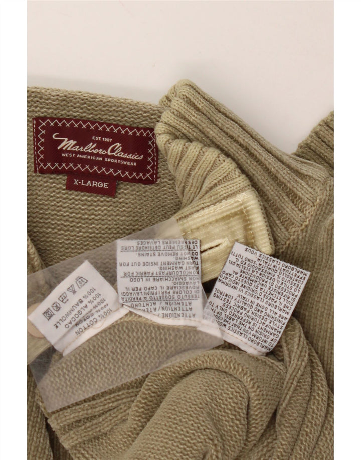 MARLBORO CLASSICS Herre Button Neck Jumper Sweater XL Khaki Bomuld