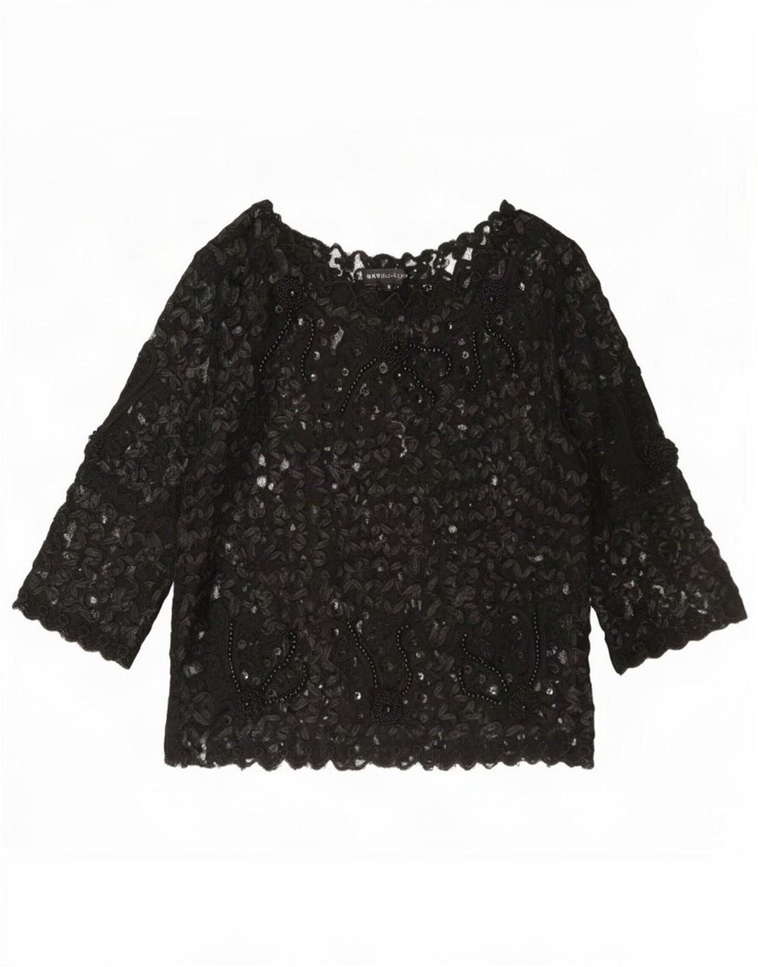 Sky Design Dame Se Through Top 3/4 ærme US 4 Small Black Floral