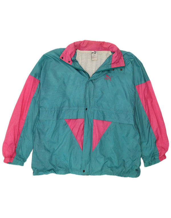 PUMA Regnjakke med hætte til mænd UK 42 XL Blå Colourblock Nylon