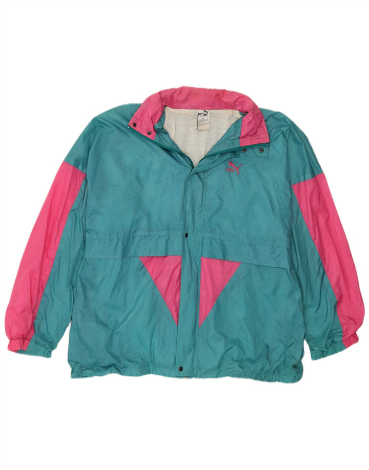 PUMA Regnjakke med hætte til mænd UK 42 XL Blå Colourblock Nylon