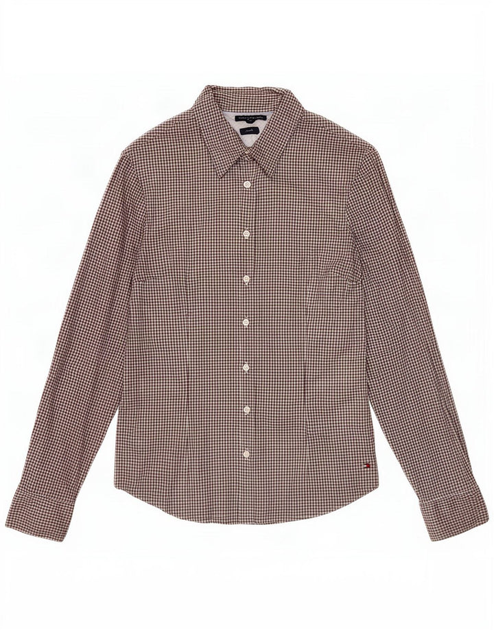 Tommy Hilfiger Dame Stretch Shirt US 10 Large Black Gingham Cotton