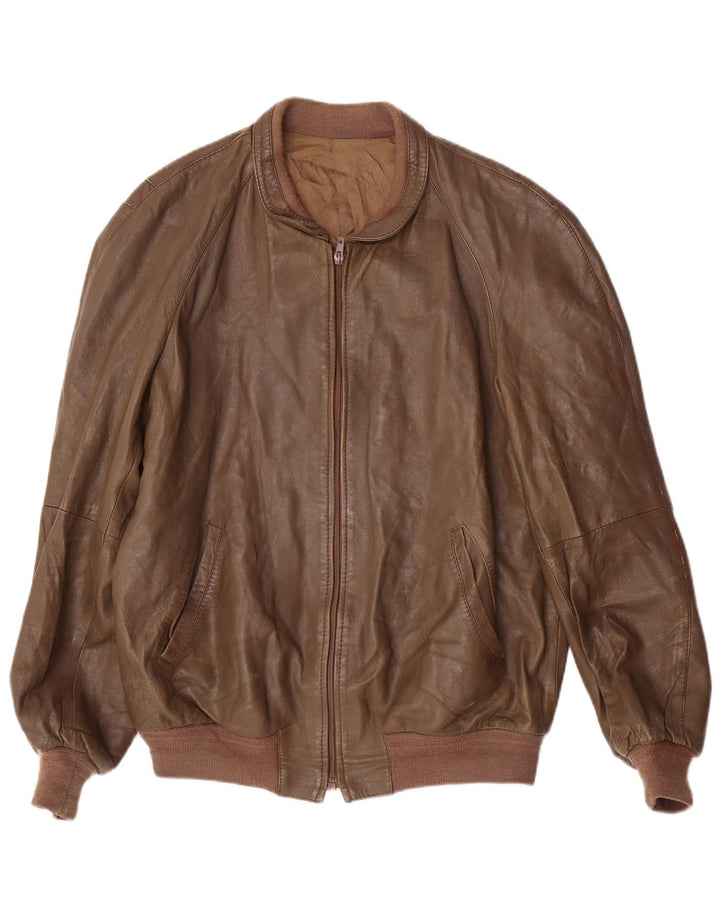 VINTAGE Herre Læderjakke IT 54 2XL Brun