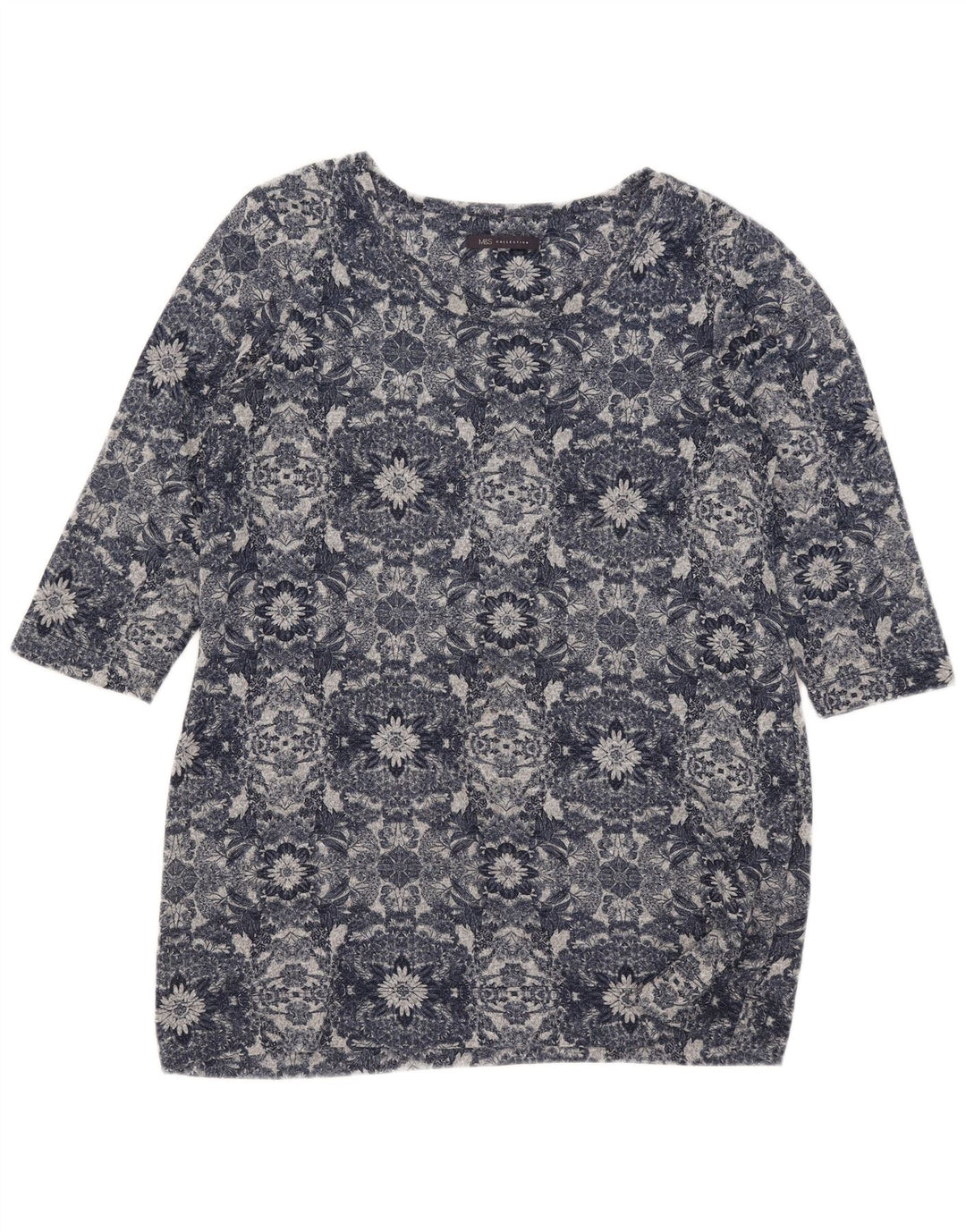 Marks & Spencer Dame Top 3/4 ærmer UK 16 Large Blue Floral Polyester