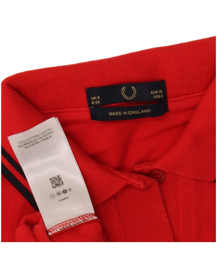 Fred Perry Womens Crop Polo Shirt UK 8 Small Red Bomuld